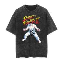 2026 m. Vintažiniai skalbti marškinėliai Street Fighter Klasikinis žaidimas Spausdinti Harajuku Hip Hop Dydeli trumparankoviai Vyriški Moteriški Marškinėliai Viršutiniai drabužiai Vasara L smėlis