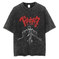 2026 Unisex Berserk Rūgštinio plovimo marškinėliai Retro Anime Grafinis spaudinys Marškinėliai Vyriški Moteriški Harajuku Medvilniniai Per dydį Laisvalaikio Y2K Gatvės stiliaus L smėlis
