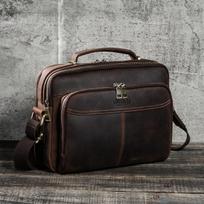 KONTAKTAI „Crazy Horse Leather“ vyriškas pasiuntinių krepšys „Vintage“ vyriškas „crossbody“ krepšys Rankinės Didelės talpos vyriškos pečių krepšiai. L kava
