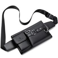 WEIXIER Pu odos juosmens paketai Vyriški juosmens krepšiai Fanny Pack diržo krepšiai Telefono krepšiai Kelionės juosmens komplektas Vyriškas mažas juosmens krepšys, odinis juoda