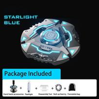 „Shield Fidget“ suktukai, pilkas metalas su mėlyna šviesa, patvarus didelio greičio tylus guolis, pirštų suktukas suaugusiems ir vaikams (Pridedamas žibintuvėlis) 5*5*1.4cm mėlyna