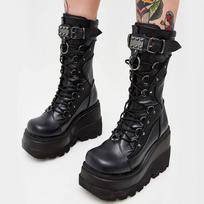 Gothic Style Platform Vidurio blauzdos batai Didelio dydžio Patogūs žieminiai batai Motociklininkams 35 juoda