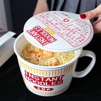 Didelės talpos keraminis greitai paruošiamų makaronų dubuo su dangteliu 1000ml