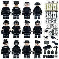 Specialios policijos M8113 juodos lėlės ginklų įrangos dėžutės vaikiškos statybinės kaladėlės