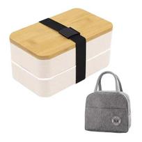 Japoniška Bento pietų dėžutė suaugusiems, nepralaidi skysčiams, pietų indas su bambuko dangteliu, 4 įrankiai, maisto ruošimo bento dėžutė porcijų kontrolei B balta