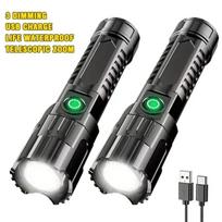 Galingas LED žibintuvėlis Įkraunamas USB 18650 Atsparus vandeniui Zoom Žvejybos Medžioklės Žibintuvėlis Avarinis žibintuvėlis 2PCS