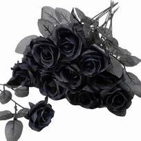 10 vnt. Gothic vestuvių puokštė Juodos rožės Dirbtinės gėlės su koteliais Dirbtinio šilko gėlės Realistiškos vestuvinės žydinčios floros namų biuro dekoracijoms juoda