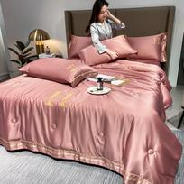 100% Washed Silk Summer Quilt Embroidery Smooth Ice Cooling Comforter for Bed Silky Solid Blanket Soft Cool Summer Blanket 150x200cm-1pc Quilt ryškiai rožinė