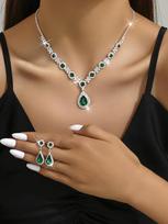 Elegant Crystal Gemstone Water Drop Necklace & Earrings Set