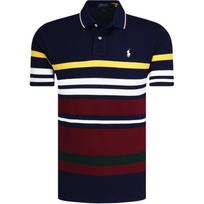 Polo Ralph Lauren SS24 Mažo ponio logotipo siuvinėtas dryžuotas polo marškinėlis Vyriški polo marškinėliai Tamsiai mėlynas 710812959-001 XS