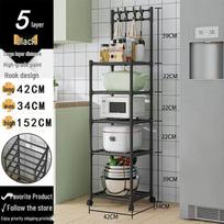 Daugiaaukštė grindinė virtuvės laikymo lentyna mikrobangų krosnelei ir puodui 4-Tier juoda