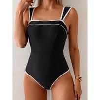 Vintažinis juodai baltas kontrastingas maudymosi kostiumas moterims Seksualus Push-Up Liekninantis pilvo kontrolė Viengubas maudymosi kostiumas Paplūdimio maudymosi kostiumas Baseino Monokini S juoda