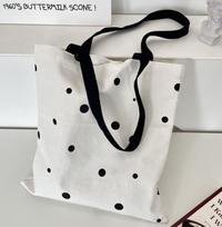 Polka Dot Student School Bag - Large Capacity Canvas Shoulder Bag balta