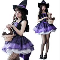 Halloween Witch Costume for Women Adult Grim Sexy Gothic Lolita Mini Halloween Tattoo Stickers Performance Costume [MEYOIJK] - Devil, Reaper, Vampire, violetinė