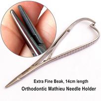 Dantų ortodontinis Mathieu adatos laikiklis, 14 cm dantytas antgalis, ypač smulkus antgalis, instrumentas, stomatologo įrankiai 1 piece