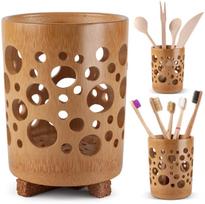Bamboo Toothbrush Holder For Bathroom Toothbrush Cup With Drainage Quick Drying Bathroom Cup Toothpaste Holder Degradable Cup brown