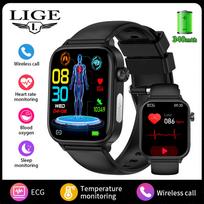 LIGE EKG vyrų išmanusis laikrodis, atsparus vandeniui SOS pirmosios pagalbos funkcija, sportinis „Bluetooth“ skambutis, moteriškas išmanusis laikrodis silicone strap juoda