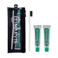 Marvis kelioninis rinkinys (Klasikinė Mėta 10ml*2 + Dantų šepetėlis (Pasirinkite 1 iš 2 tipų) + Plastikinis maišelis) Marvis Travel SET (White Toothbrush)