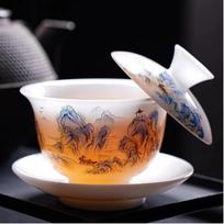 Jingdezhen Jade Porceliano Gaiwan arbatos rinkinys su plaukiojančiu dangteliu ir lėkštute – Tradicinis kinų Kung Fu arbatos puodelis A
