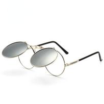 Steampunk Round Sunglasses Men Metal Retro Flip Round Sun Glasses Women Vintage Punk Shades Eyewear   Uv400 MULTI