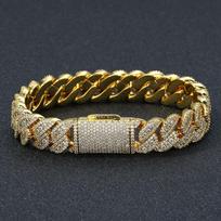 Vyriškas cirkonio apyrankė su įdėtais deimantais, nerūdijančio plieno kubinio cirkonio rankų papuošalas vyrams, Hip Hop prabangi apyrankė dovana jam bracelet 7 inches (length 17.78cm)
