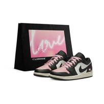 Jordan Air Jordan 1 Atsparūs trinčiai žemi krepšinio bateliai Moteriški Juodi Balti Rožiniai 553560-081(Team577-S-BOX) 36.5