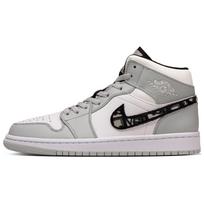 Jordan Air Jordan 1 Ollie Abrasion Resistant Mid top Vintage Basketball Shoes Men's White Gray 554724-078(Team1291-) 44