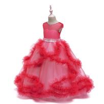 Hot-Selling Children's Princess Flower Girl Wedding & Evening Gown: Floor-Length, Puffy Performance Costume for Girls 120cm for 5-6 Years