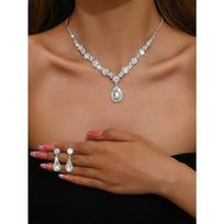 Fashion jewelry high-end crystal gemstone water drop necklace earrings suit