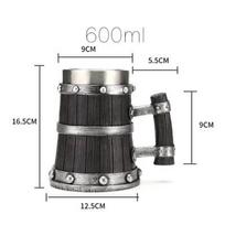 Vikingų medžio stiliaus alaus puodelis 600ml 3D dervos kavos puodelis vyno taurė metalinis dvigubos sienelės alaus ąsotis puodelis terminiai kokteilių aksesuarai 600ml