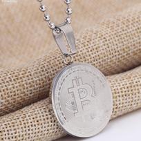 Virtualus Bitcoin monetos modelio pakabukas karoliai Vakarų titano plieno auksu padengti karoliai sidabras