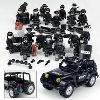 L-3 Juodas Džipas maži kaladėlių ginklų rinkiniai SWAT lėlė vaikų kaladėlių žaislas