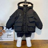 Žieminė pūkinė medvilninė striukė berniukams juodas paltas su gobtuvu Vaikams viršutiniai drabužiai drabužiai paaugliams 3-8 metų vaikams Parka paminkštintas sniego kostiumas 160cm juoda