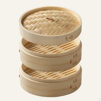 Bambuko garlaivio krepšelis 10 colių kukuliai Bao bandelėms virti, Dim Sum Dia 27cm 2 Tier