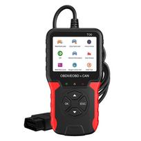 Patikrinkite variklio sistemos kodo skaitytuvą, akumuliatoriaus testerį, palaikymą keliomis kalbomis T06 automatinius priedus Išvalykite / ištrinkite kodus OBD2 skaitytuvo automobilio diagnostikos įrankis Black Red