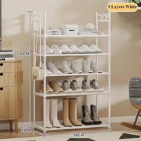 4/5/6 Layers Metal Shoe Rack with Hooks Nail Free Assembly Shoe Cabinet High Load-bearing Capacity Floor Standing Storage Racks