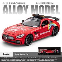 1:24 mastelio AMG saugos automobilis F1 lenktynių saugos automobilis lydinio modelis su šviesomis, tinkamas lenktynių entuziastams kolekcionuoti, vaikų ir berniukų dovanos raudona