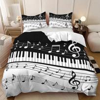 3pcs Music score pattern printed bedding set, 1*quilt cover+2*pillowcase,for teenagers and adult bedroom, birthday gift 135x200cm-EU-Single