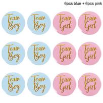 12/24Pcs Team Boy Girl Button Pins Gender Reveal Tinplate Badges Gift for Guests Gender Reveal Party Supplies Baby Shower Decor
