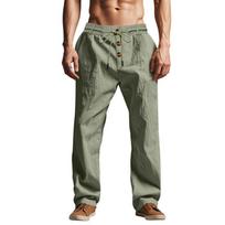 Men's Casual Pants Male Summer Breathable Trousers Solid Color High Quality Sweatpants Hawaiian Beach Sports Jogging Pants XS chaki