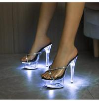 Moteriškos seksualios mados naktiniai klubai 15 cm Šviečiantys Kalnų krištoliniai Permatomos Šlepetės LFD-190-A89 34 juoda