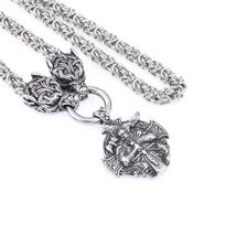 Norse Mythology Viking Stainless Steel Odin Cross Pendant Men 'S Domineering Stainless Steel Wolf Head Necklace Jewelry 40CM