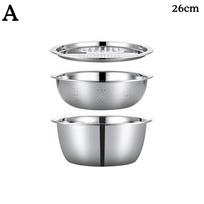 3 viename daugiafunkcinis plieninis dubuo su tarka, plovimo dubuo, tarka, koštuvas, pjaustyklė Ve L3K3 three piece set-26cm