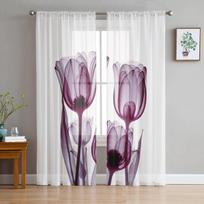 Pasodinkite tulpių gėles permatomos užuolaidos Šiuolaikinės marlės užuolaidos svetainei miegamojo Voile verpalų užuolaidos 135W x 114H(cm) pink