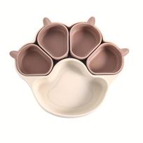 1 dalies Kawaii Cat Paw Shape pietų lėkštės rinkinys, kurį sudaro viena didelė pietų lėkštė ir keturios mažos vakarienės lėkštės. Pagaminta iš silikoninės medžiagos. White + 4 brown plates