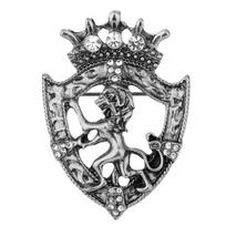 Retro Lion Crystal Sagės Smeigtukai Gyvūnų Karūnėlė Atvartas Korsage Vyriški marškiniai Kostiumas Apykaklės Smeigtukai Fahion Juvelyriniai Dirbtiniai Priedai antikinės sidabrinės spalvos