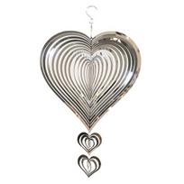 3D Love Heart vėjo suktuko apdaila Vidinis lauko langas Sodas Kiemas Veranda Spalvingas metalinis kabantis vėjo varpelis sidabras