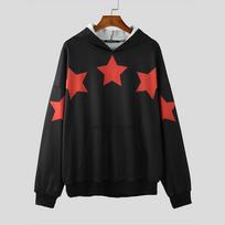 INCERUN Men Spring Oversized Hoodies Long Sleeve Star Print Hooded Sweatshirts S raudona
