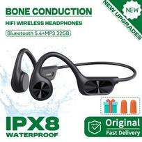 IPX8 vandeniui atsparus kaulinis laidumas belaidės ausinės Bluetooth 5.4+32GB RAM MP3 grotuvas HIFI muzikos sportinės plaukimo ausinės su mikrofonu Black 32GB