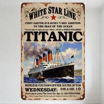 Vintažinis baltas Star Line Titanic metalinis skardos ženklas, Retro vandenyno lainerio laivo plakatas vyro urvui, barui, kavinei, namų dekoravimui, sendintas, nudėvėtas 20x30cm（7.8x11.8inch）